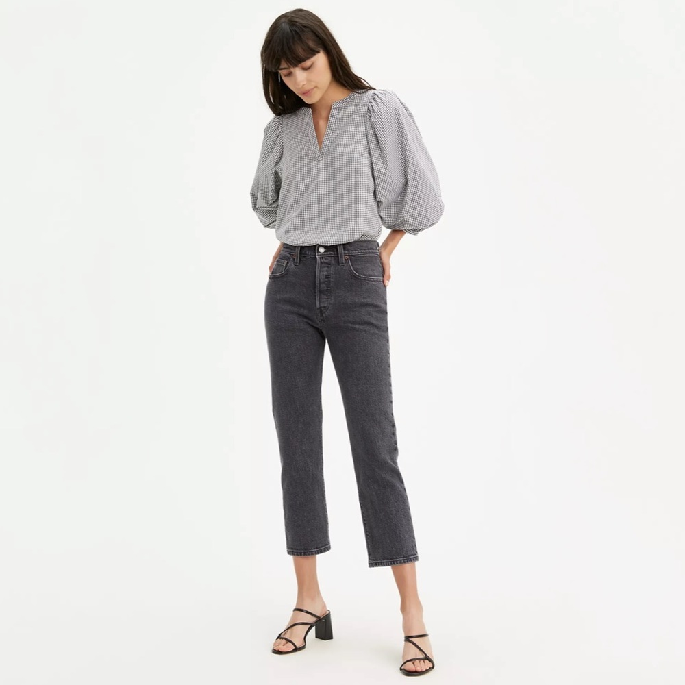 Levi's Premium 501 ORIGINAL STRETCH CROPPED WOMEN'S JEANS Black Washed Size 24